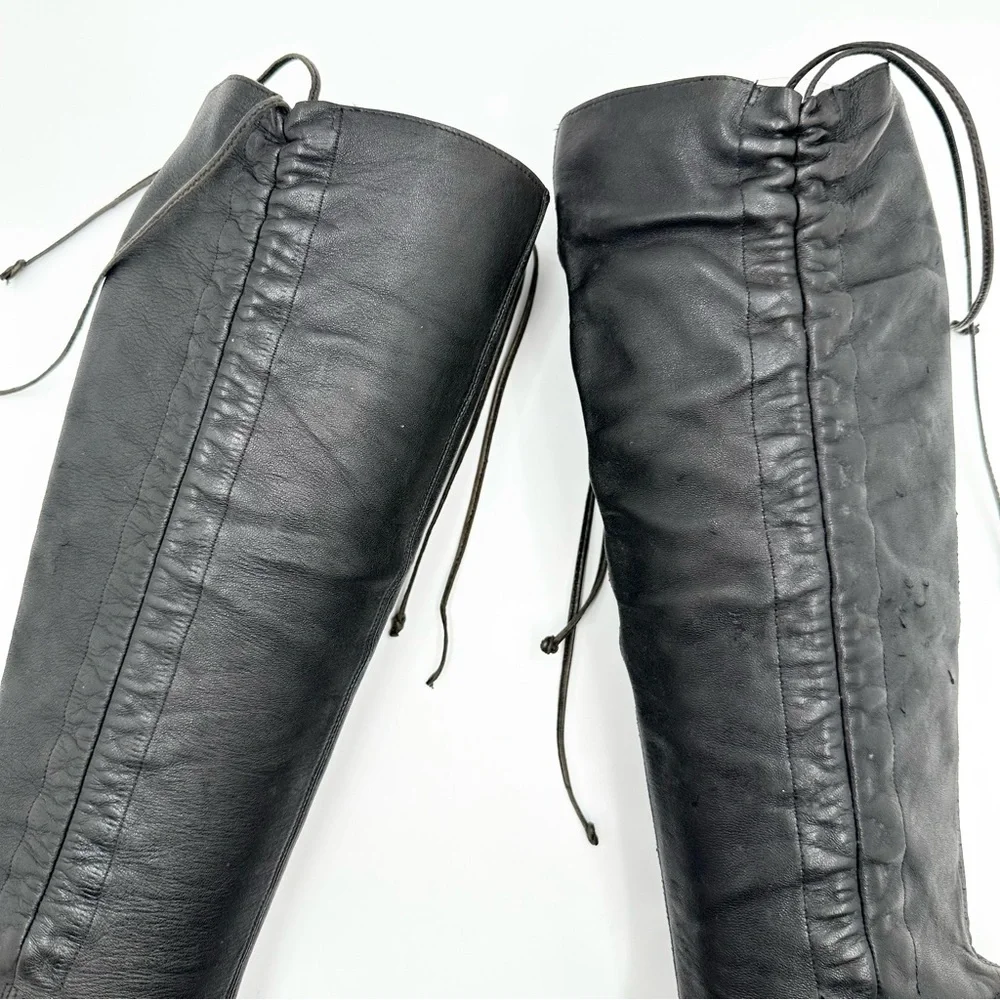 Vintage Christian Louboutin Leather Tie Ruched Tall Boots